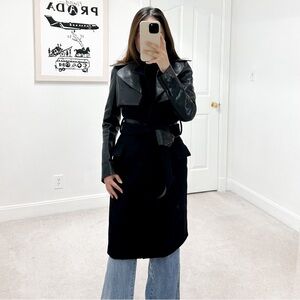 DSQUARED2 100% Wool Leather Belted Trench Coat in Black IT42